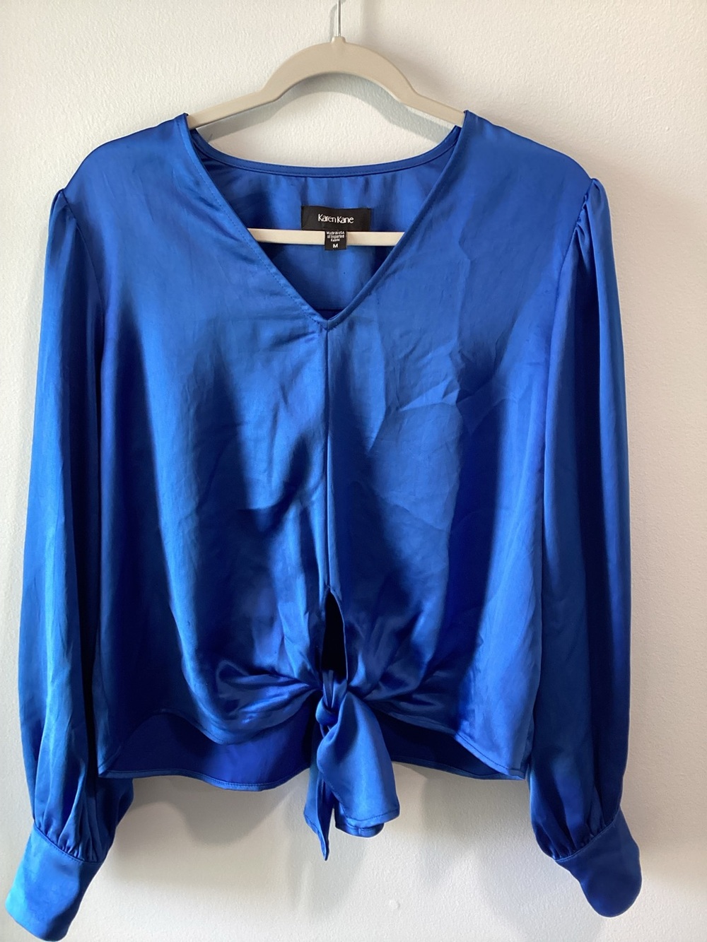Karen Kane Cobalt Blue Tie-Front V-Neck Blouse